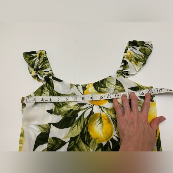 H&M lemon yellow‎ white ruffle top flutter sleeve small s cottagecore - Picture 6 of 9